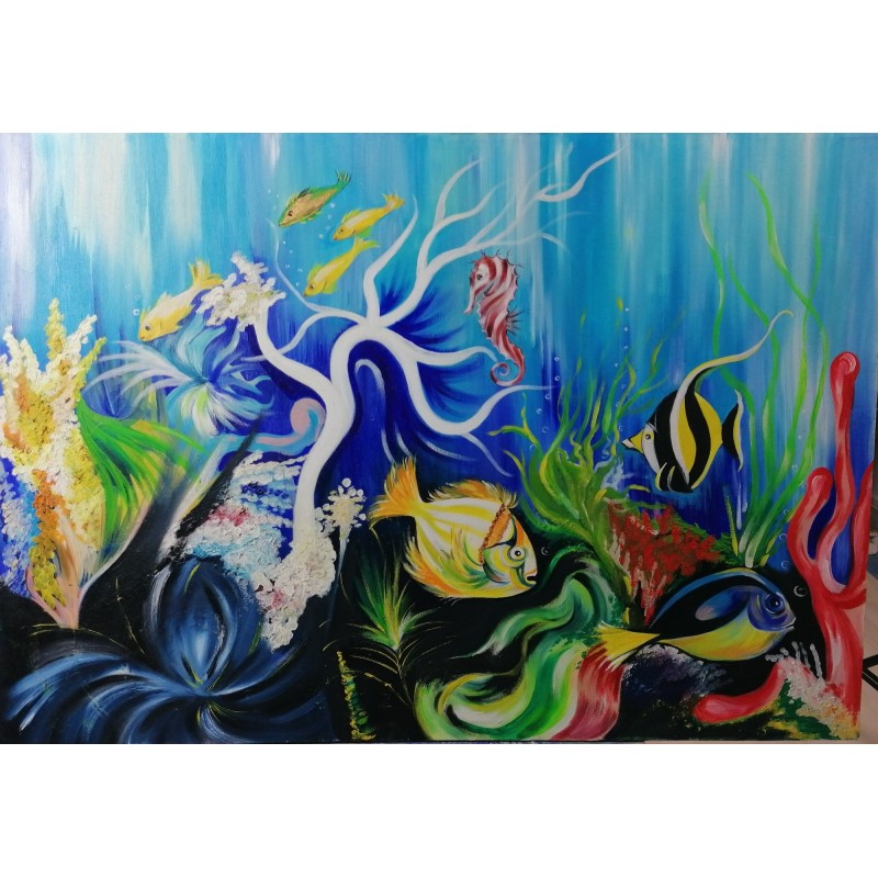 Acquario Tropicale – Olio su Tela 95x65 cm di Bibi Guarnieri Acquario Tropicale – Olio su Tela 95x65 cm di Bibi Guarnieri