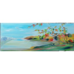 Foglie Sospese – Paesaggio Autunnale Olio su Tela 80x30 | Bibi Guarnieri