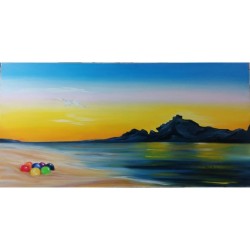 Gabbiano Giocoso – Paesaggio marino al tramonto olio su tela 100x50 | Bibi Guarnieri