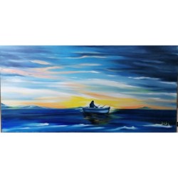 Il Vecchio e il Mare – Paesaggio marino all’alba olio su tela 95x50 | Bibi Guarnieri