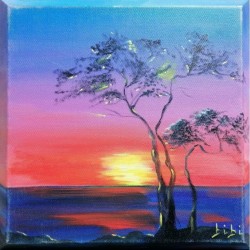 Immaginando un tramonto – Paesaggio marino al tramonto olio su tela 30x30 | Bibi Guarnieri