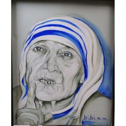 La Santa di Calcutta – Ritratto di Madre Teresa in Sari Bianco e Blu | Bibi Guarnieri
