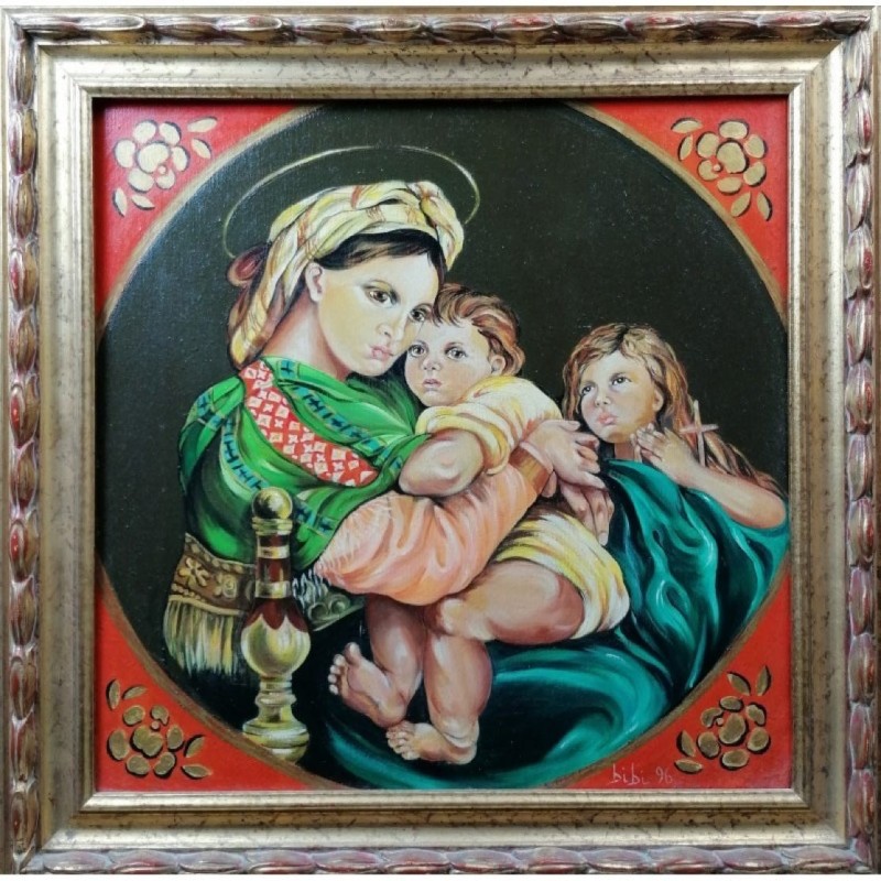 Madonna sulla seggiola – Quadro sacro olio su tela | Bibi Guarnieri Madonna sulla seggiola – Quadro sacro olio su tela | Bibi Guarnieri