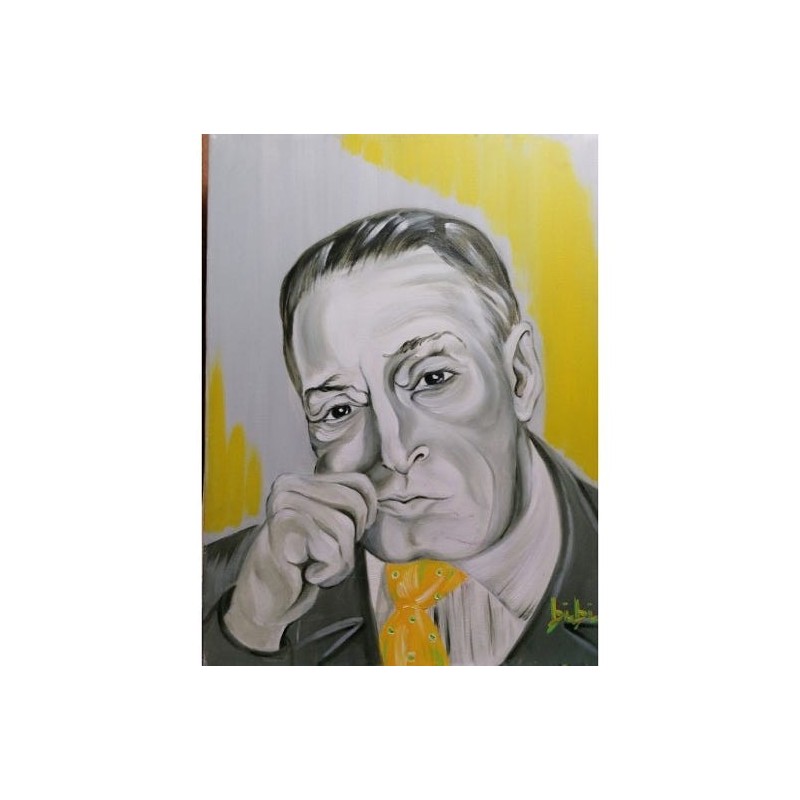 'O Penziero – Totò Portrait in Black and White with Yellow Tie | 30x40 cm Oil on Canvas by Bibi Guarnieri 'O Penziero – Totò Portrait in Black and White with Yellow Tie | 30x40 cm Oil on Canvas by Bibi Guarnieri