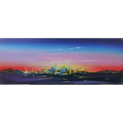 Prima della sera – Paesaggio urbano al tramonto 80x30 olio su tela | Bibi Guarnieri