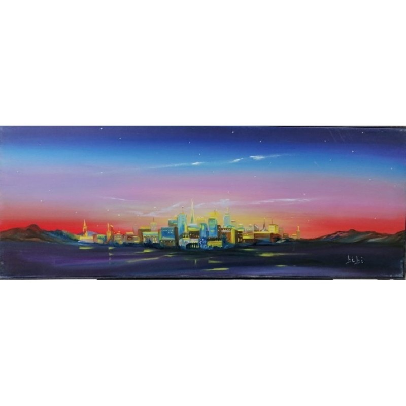 Prima della sera – Paesaggio urbano al tramonto 80x30 olio su tela | Bibi Guarnieri Prima della sera – Paesaggio urbano al tramonto 80x30 olio su tela | Bibi Guarnieri