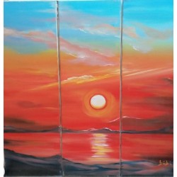 “Riflessi sul mare” – Trittico Olio su Tela 60x60 | Tramonto sul Mare di Bibi Guarnieri