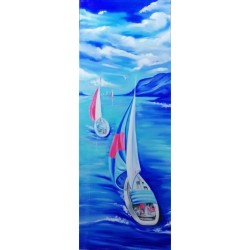 “Rotta per la libertà” – Quadro Olio su Tela 30x80 | Barche a Vela di Bibi Guarnieri