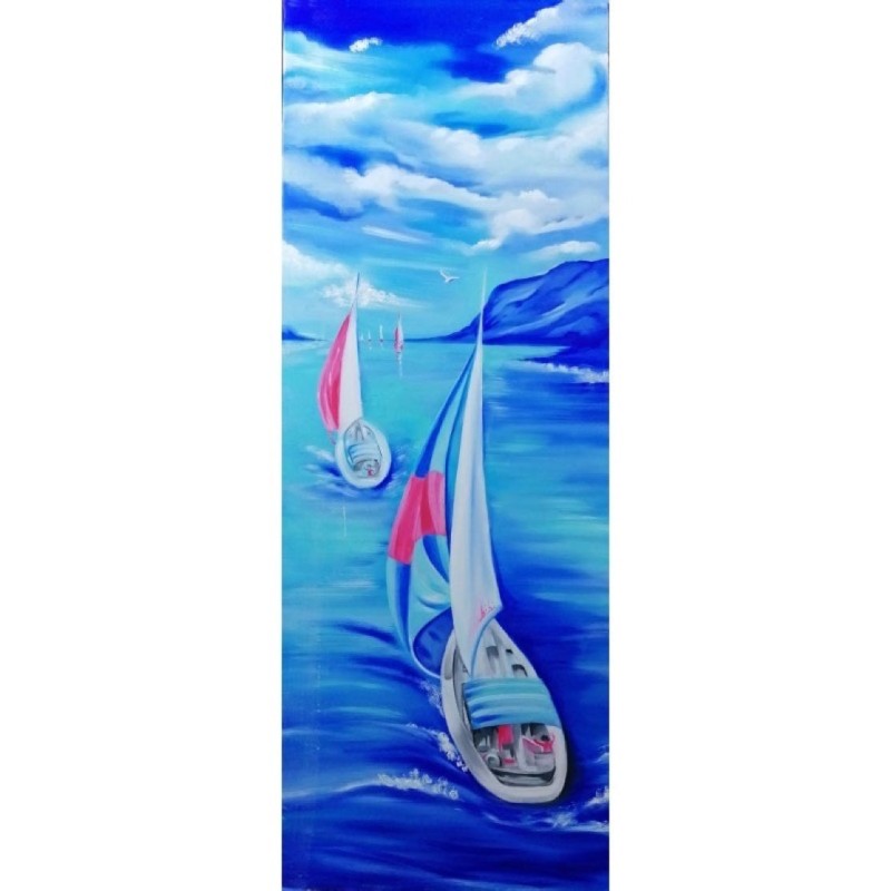 “Route to Freedom” – Oil on Canvas 30x80 | Sailboat Painting by Bibi Guarnieri “Route to Freedom” – Oil on Canvas 30x80 | Sailboat Painting by Bibi Guarnieri