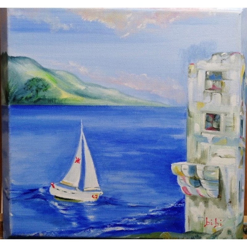 Solitaria – Seascape with Sailboat 30x30 | Oil on Canvas by Bibi Guarnieri Solitaria – Seascape with Sailboat 30x30 | Oil on Canvas by Bibi Guarnieri